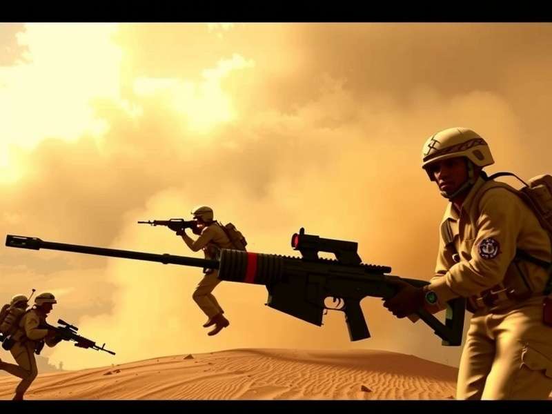 Intense Firefight in Desert Terrain Desert Combat Scene